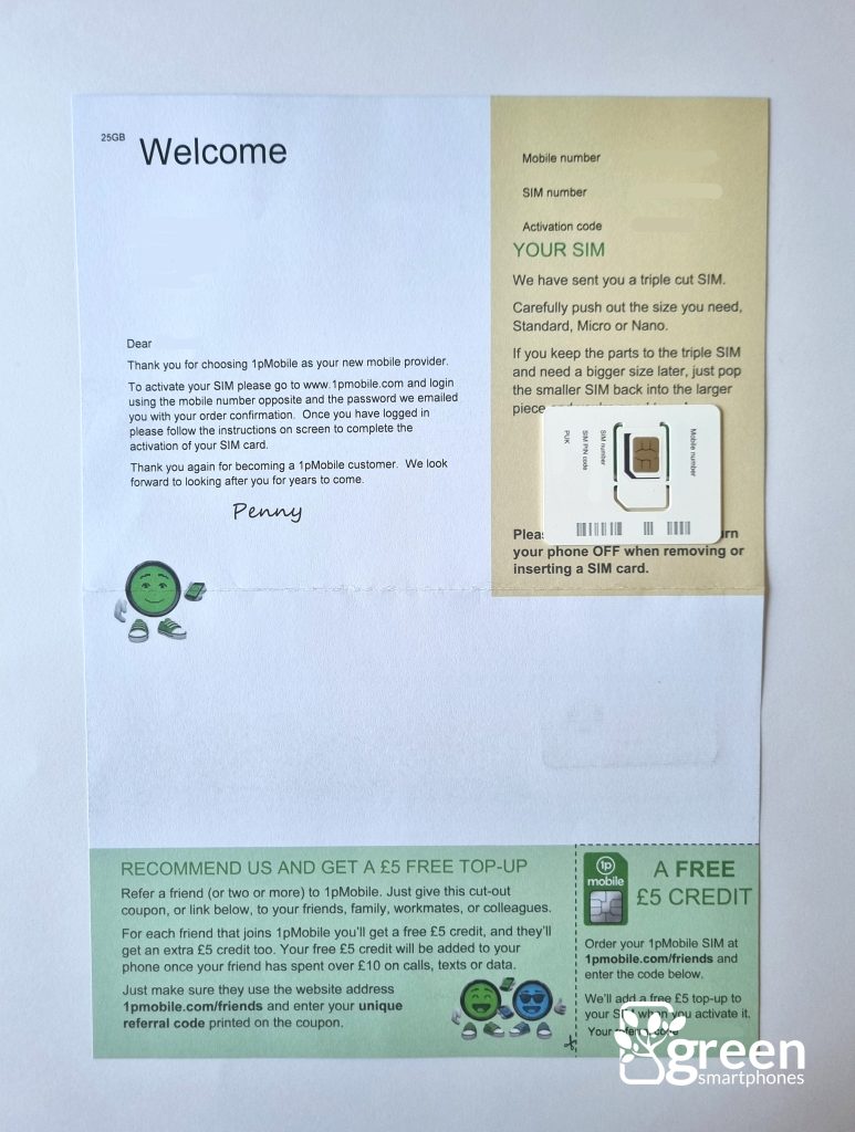 1pMobile SIM card with letter.