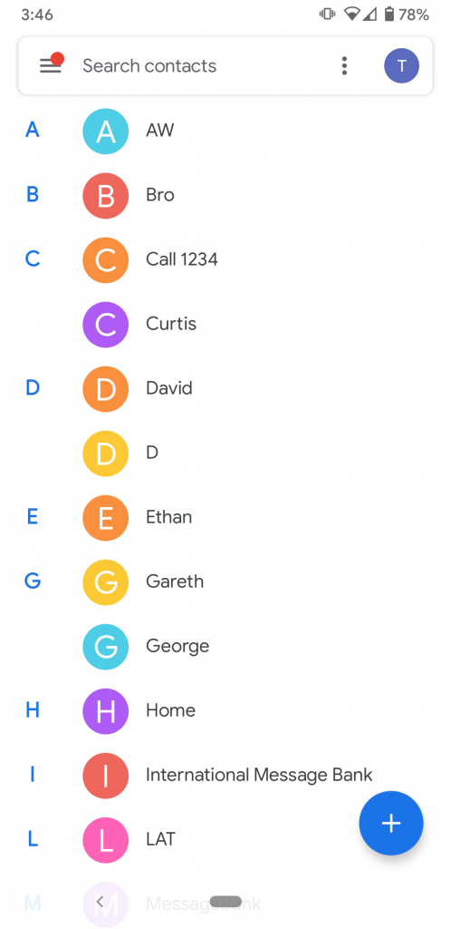 List of contacts on Android.