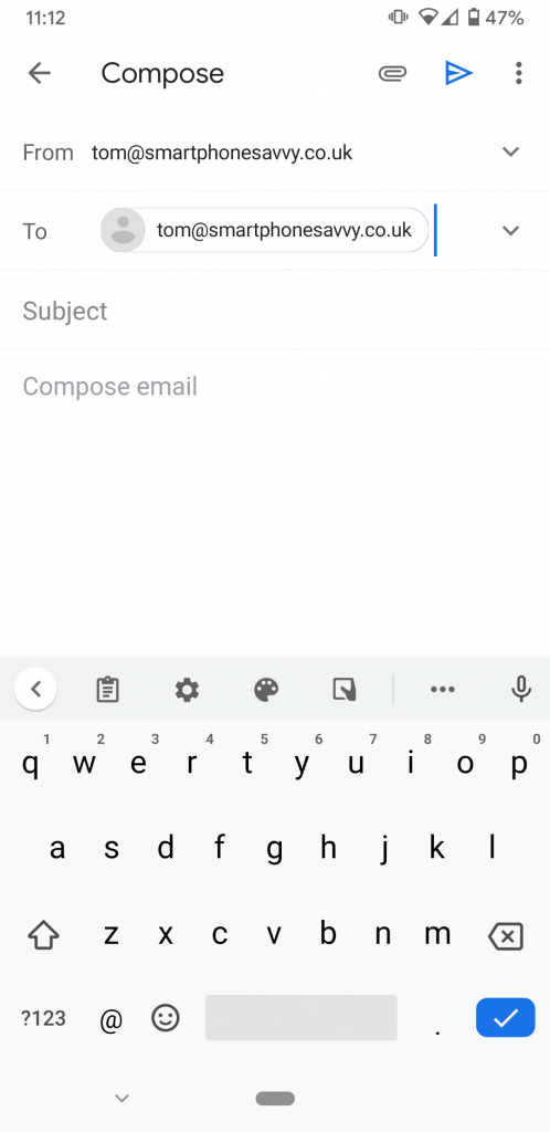 Composing email on Android.