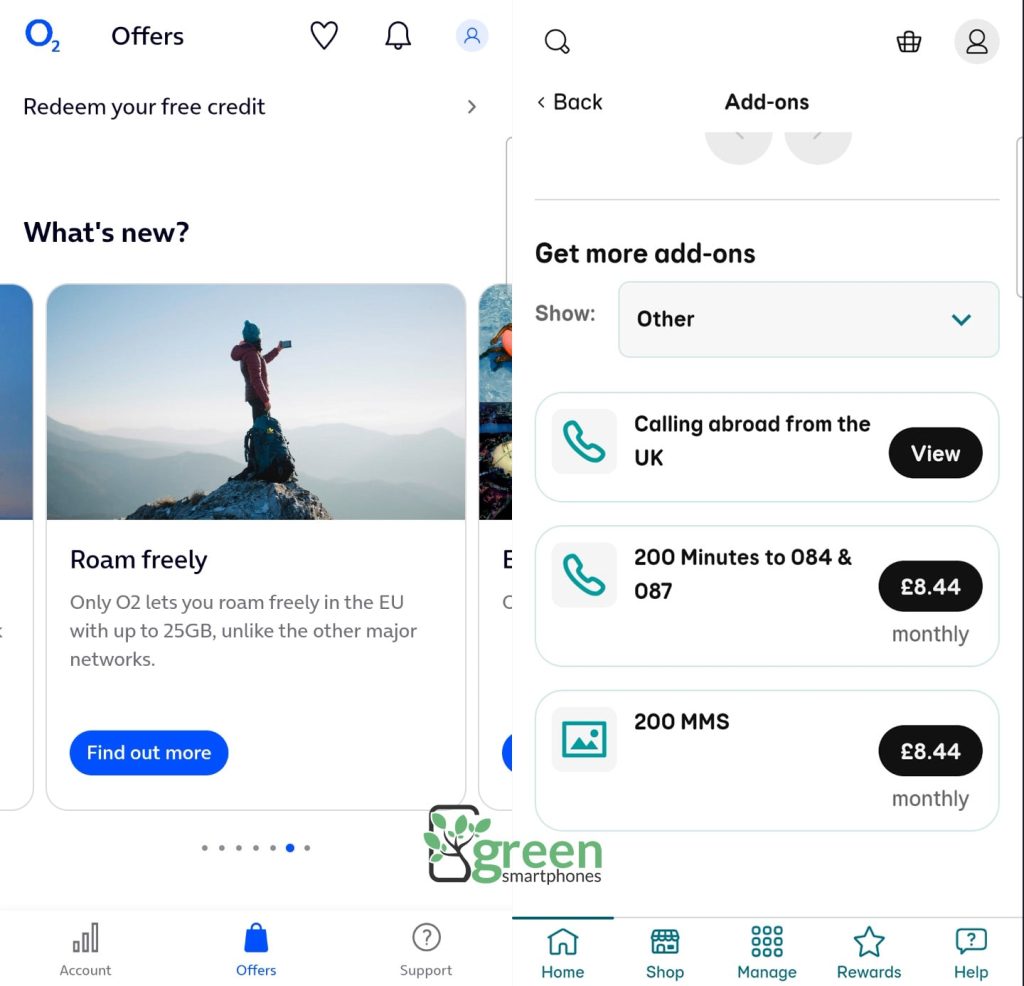 EE and O2 mobile apps.
