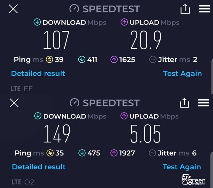 EE vs O2 4G speed test.
