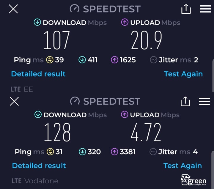 EE vs Vodafone 4G speed test.