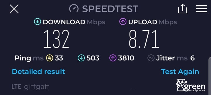 giffgaff 4G speed test.