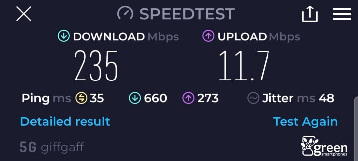 giffgaff 5G speed test.