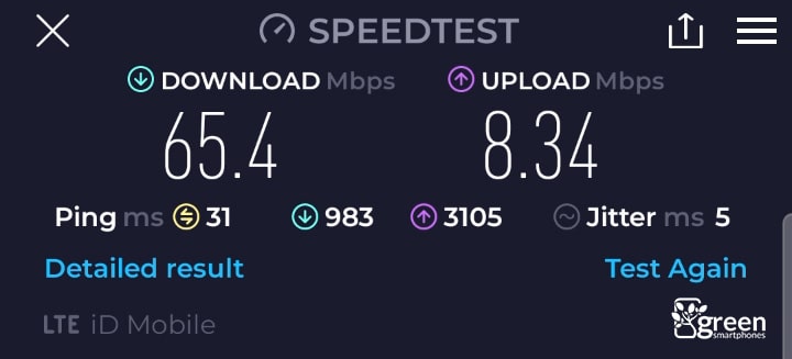 iD Mobile 4G speed test.