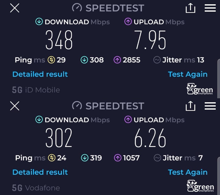 iD Mobile vs Vodafone 5G speeds.