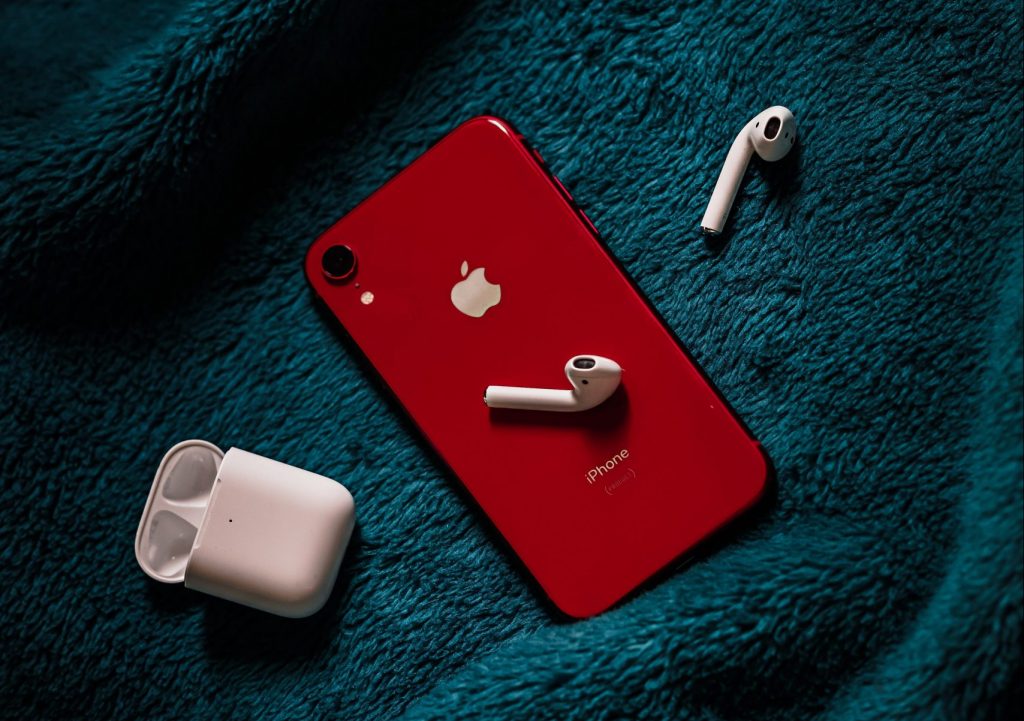 Apple iPhone XR with Apple AirPods.