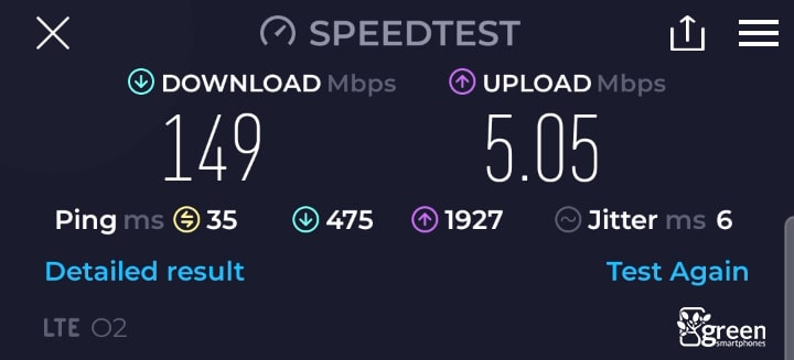 O2 Mobile 4G speed test.