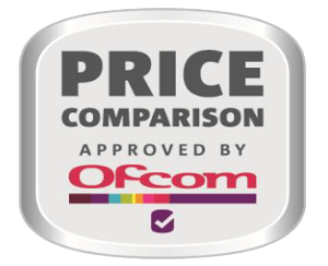 Ofcom price comparison accreditation badge.