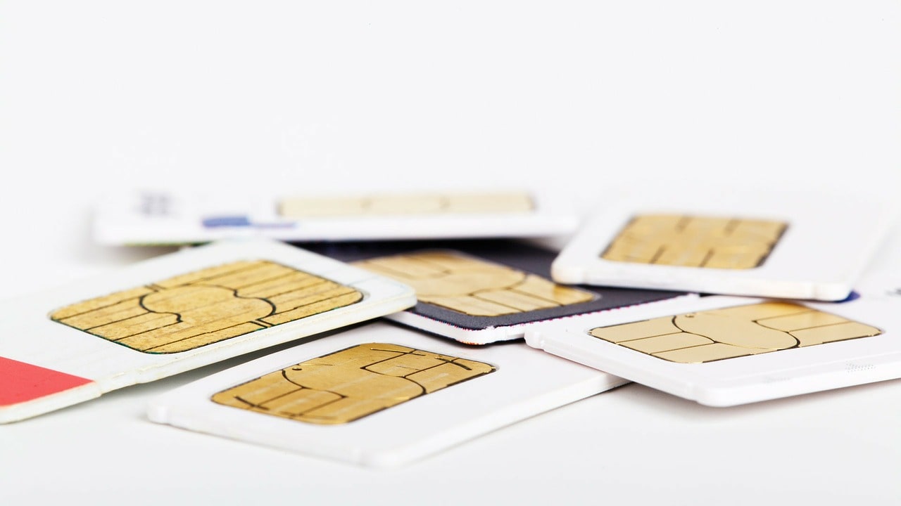 SIM cards on a table.