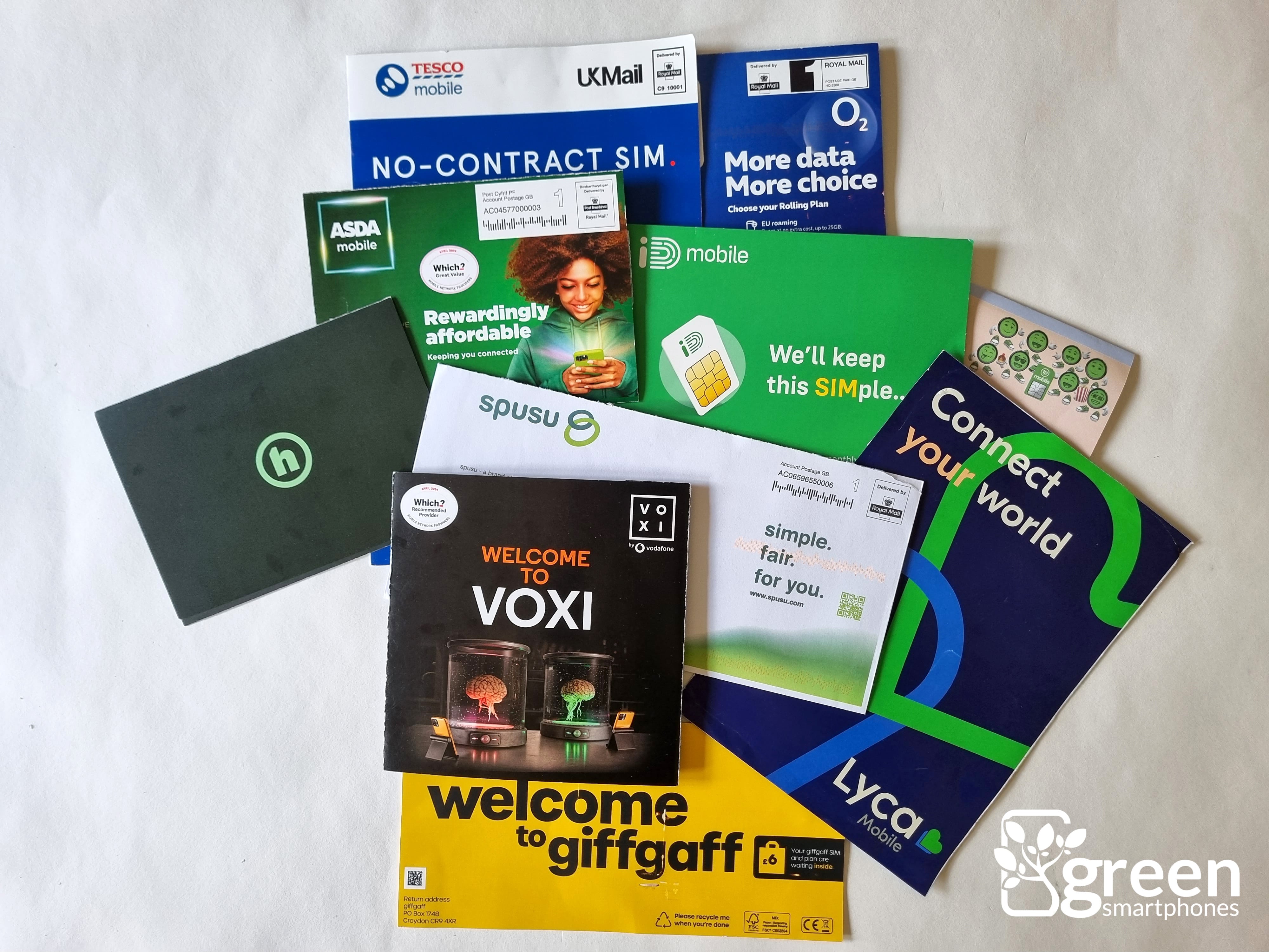 Group of SIM card packages.