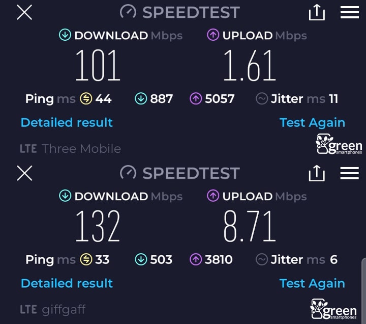 Smarty vs giffgaff 4G speeds.