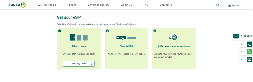 spusu eSIM website screenshot.