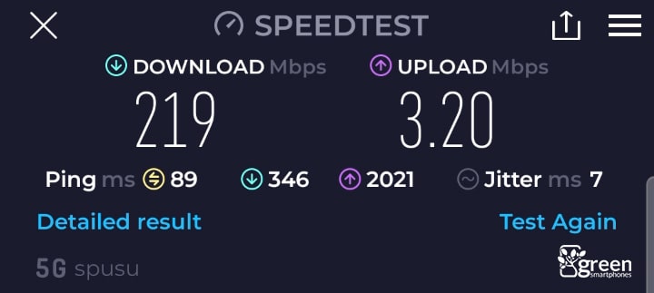 spusu 5G speed test.