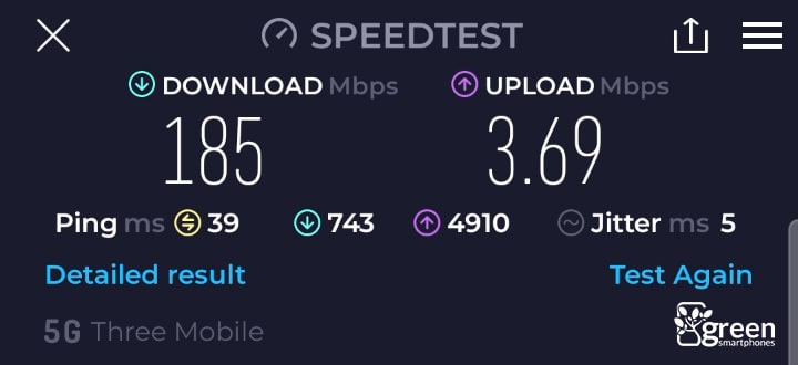 Three 5G speed test.