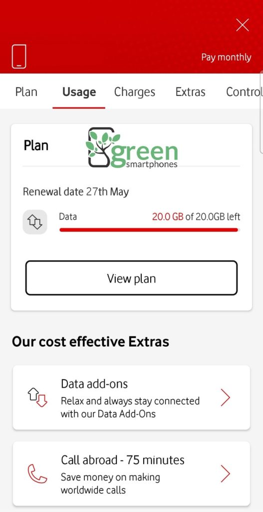 Vodafone mobile app.