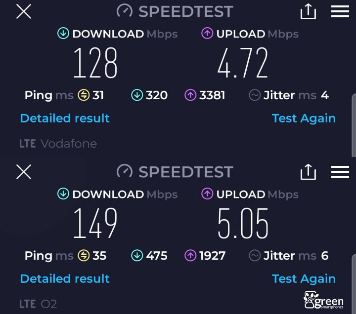 Vodafone vs O2 4G speed test.