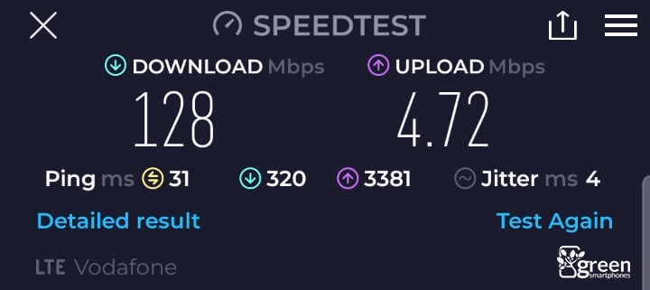 VOXI 4G speed test.